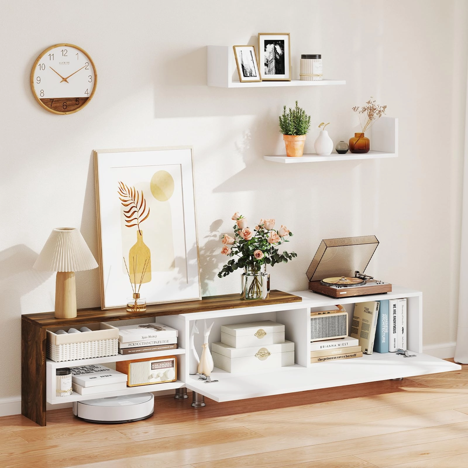 Giantex 80 Inch TV Stand and 2 Floating Shelves Set