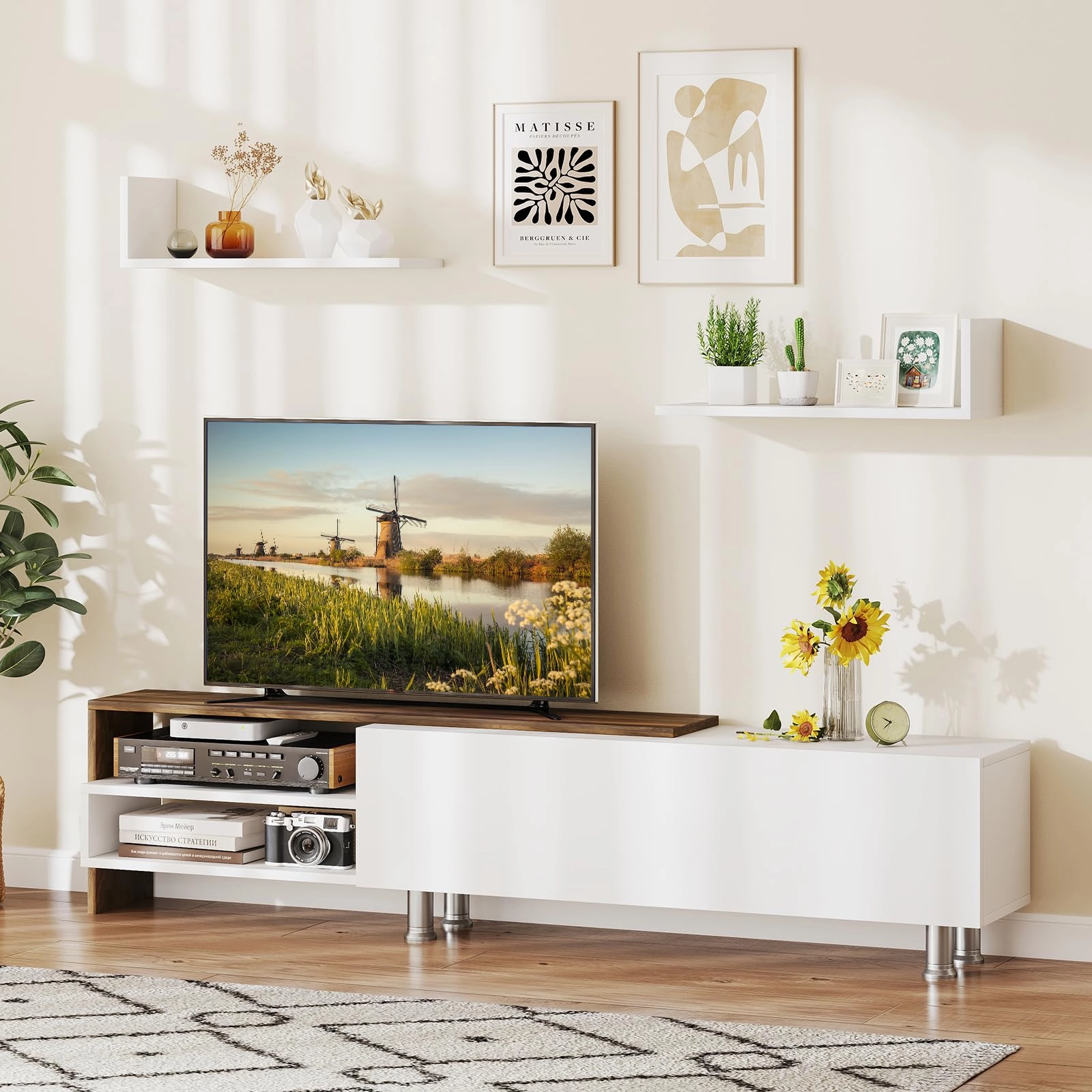 Giantex 80 Inch TV Stand and 2 Floating Shelves Set
