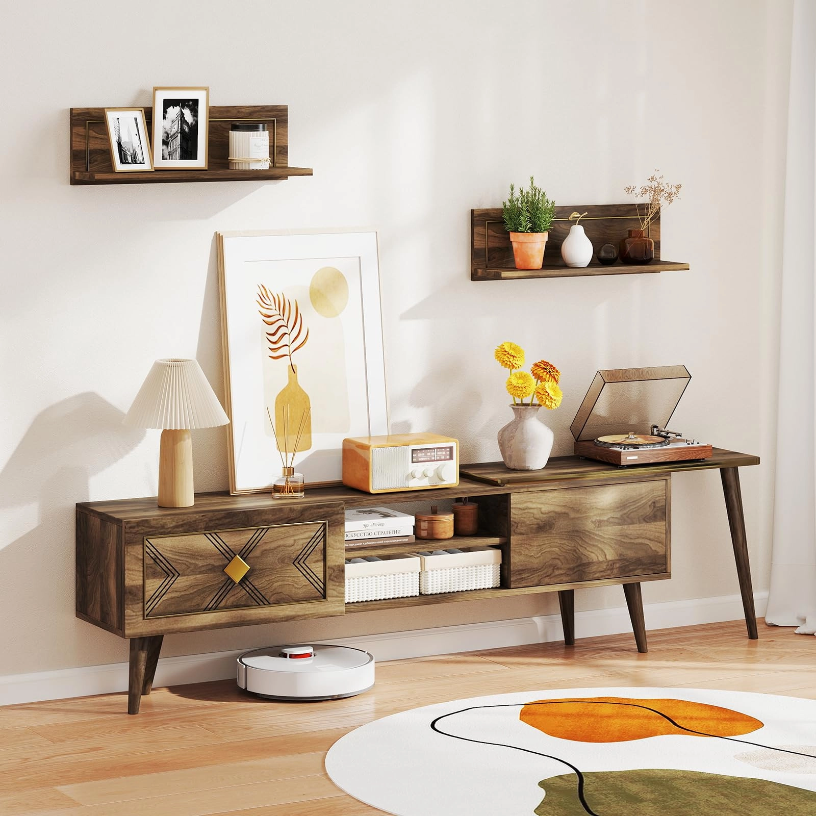 Giantex 85 Inch TV Stand and 2 Floating Shelves Set