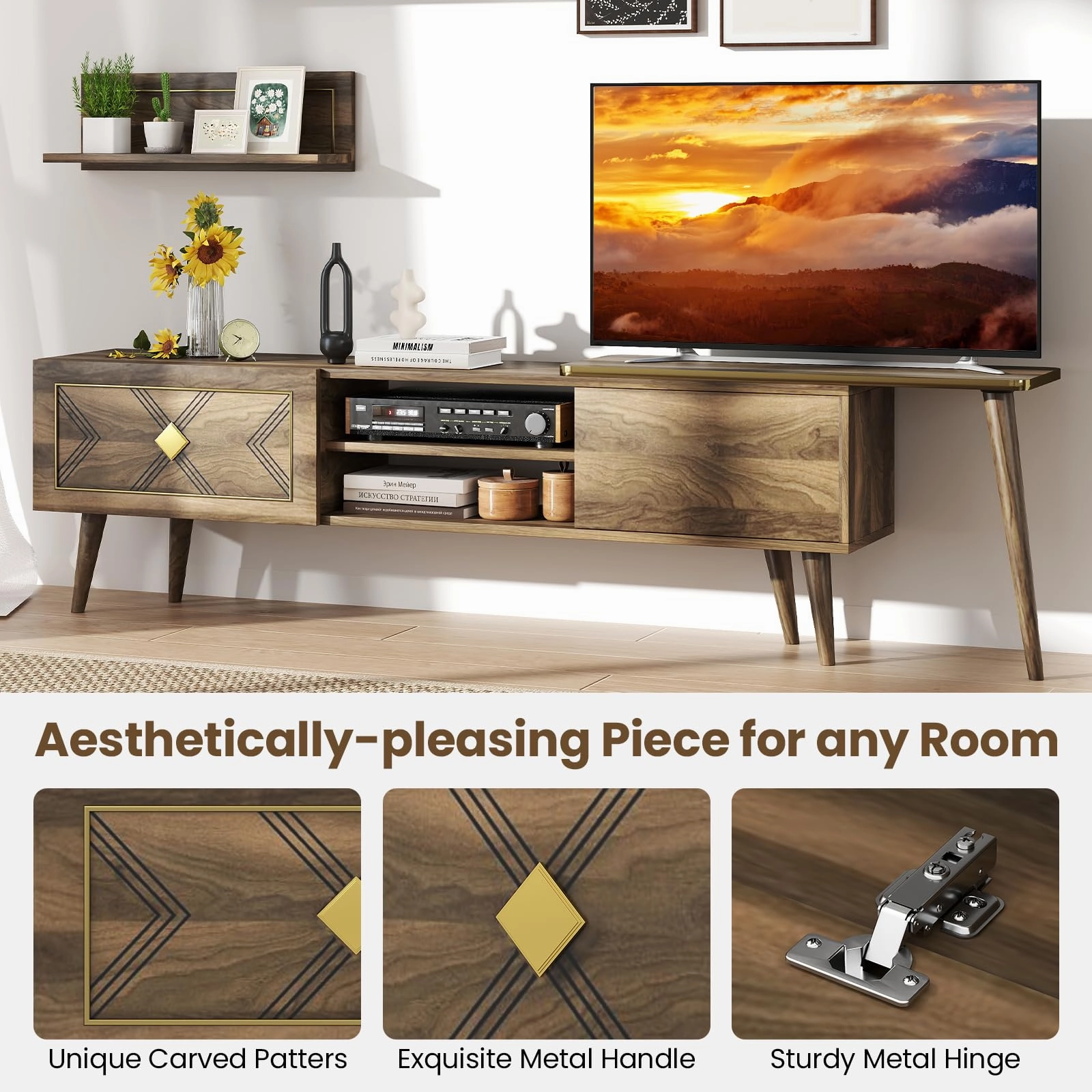 Giantex 85 Inch TV Stand and 2 Floating Shelves Set