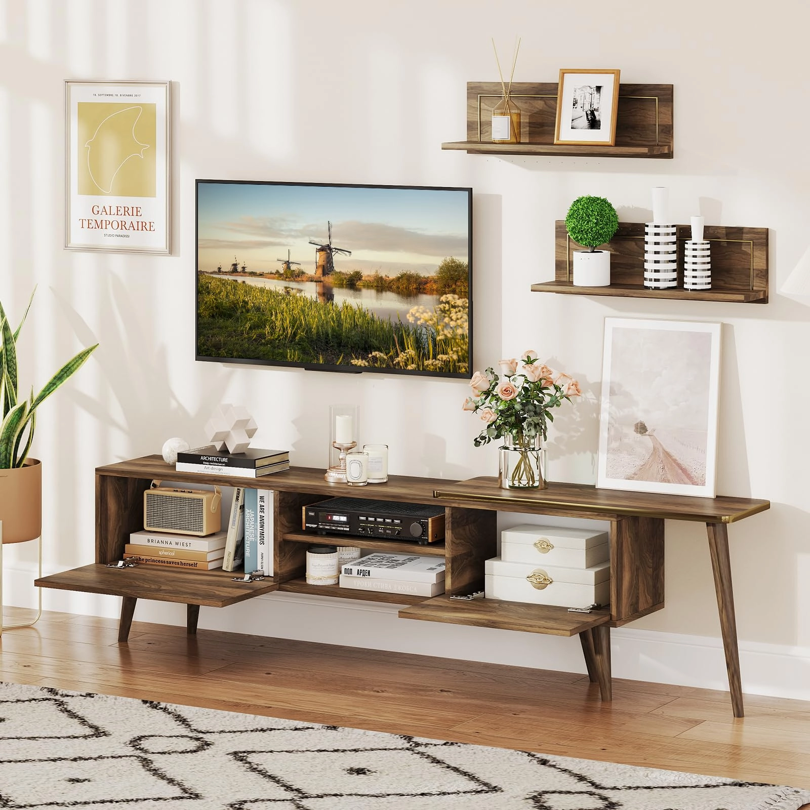 Giantex 85 Inch TV Stand and 2 Floating Shelves Set