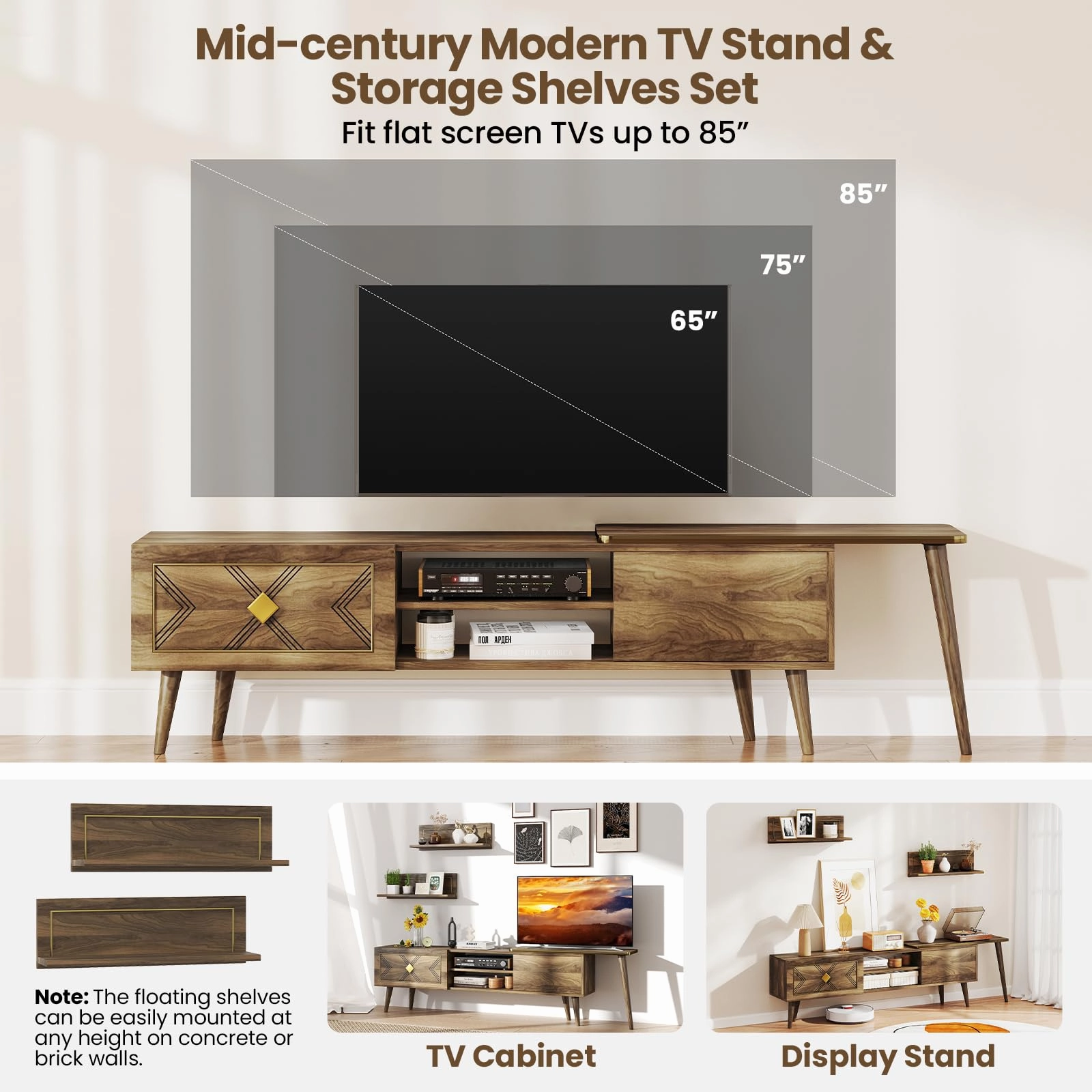Giantex 85 Inch TV Stand and 2 Floating Shelves Set