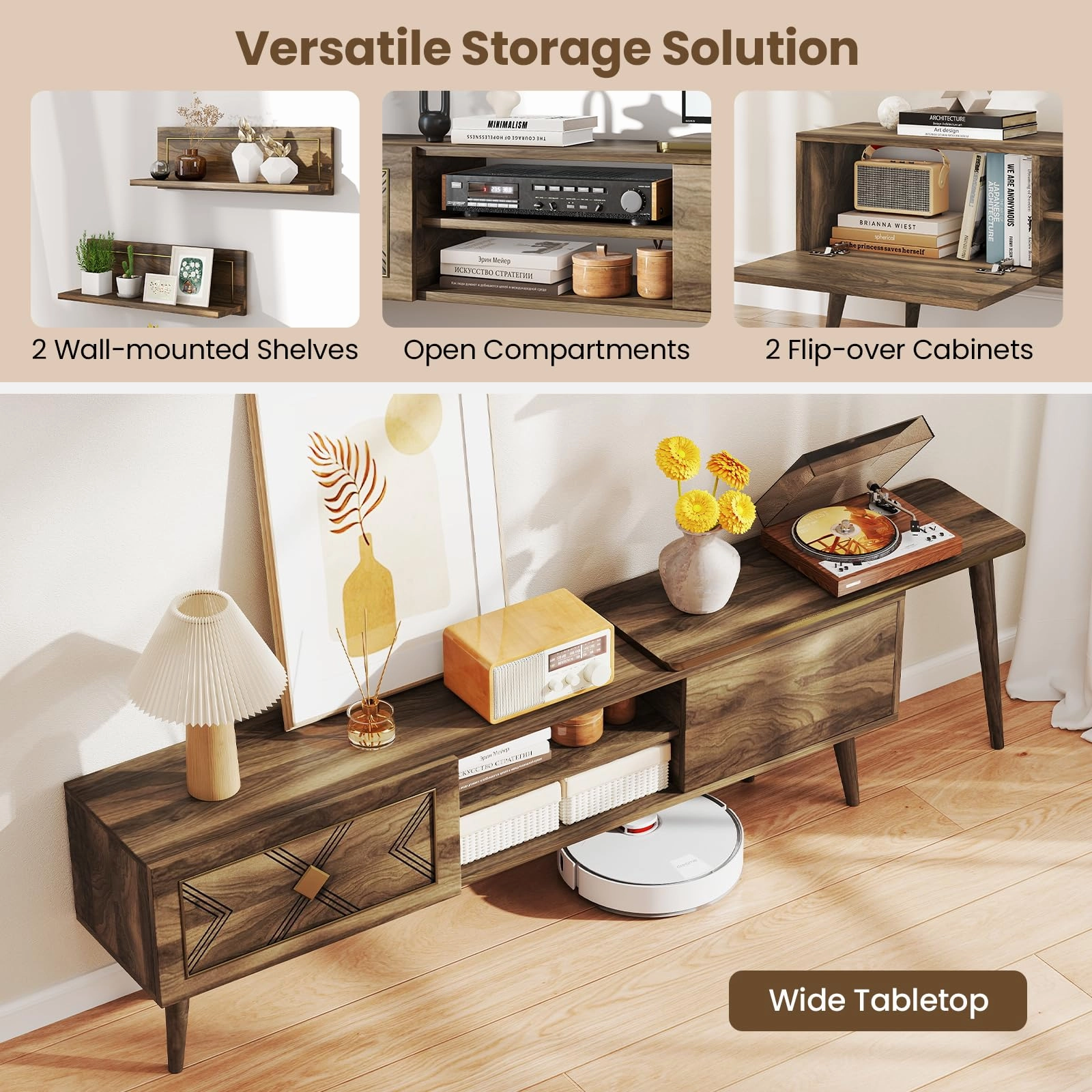 Giantex 85 Inch TV Stand and 2 Floating Shelves Set