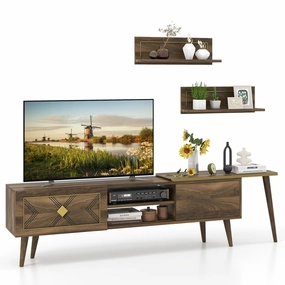 Giantex 85 Inch TV Stand and 2 Floating Shelves Set doormat, welcome mat