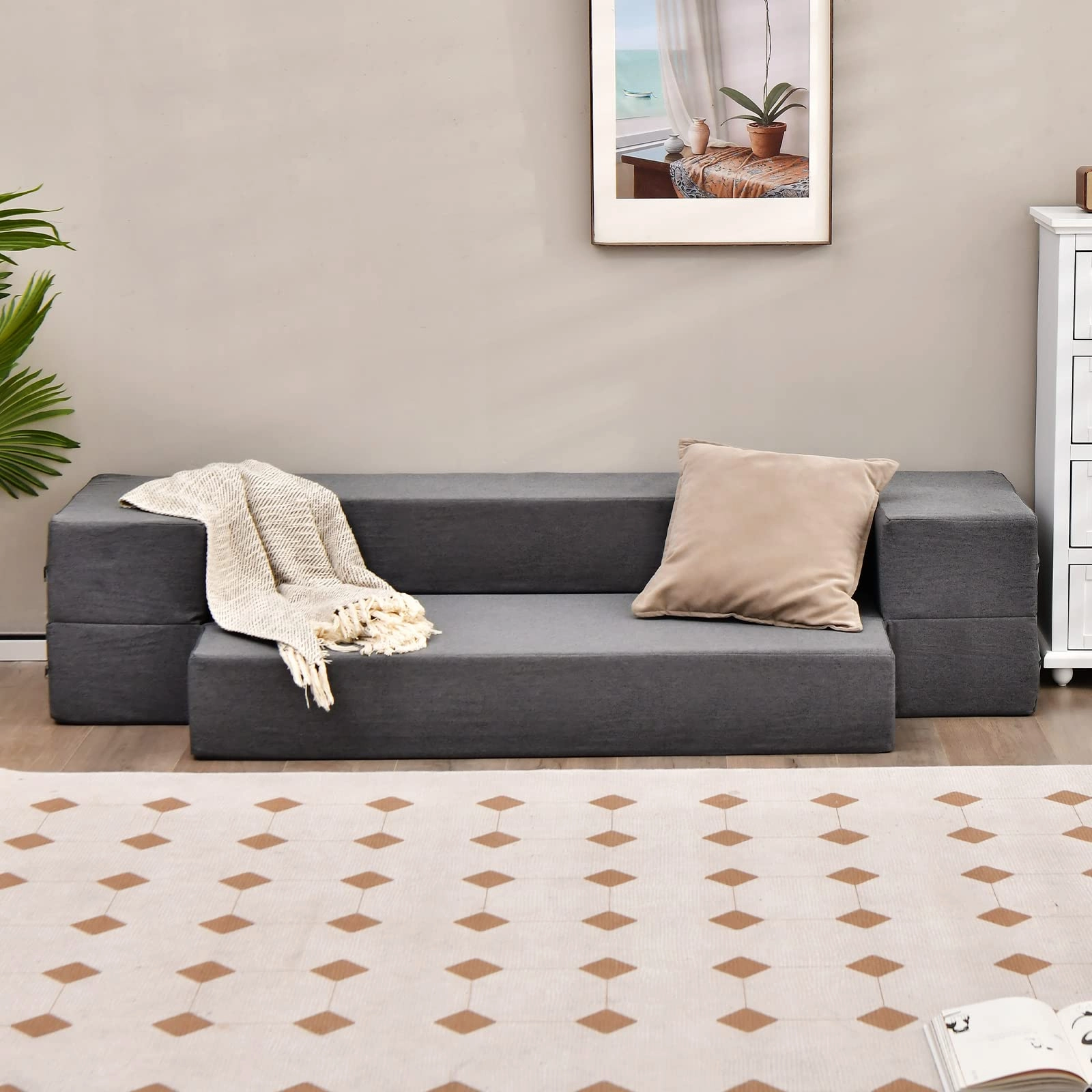 Giantex 8 Inch Folding Sofa Bed Couch, Memory Foam Futon Mattress Linen Fabric Sofa