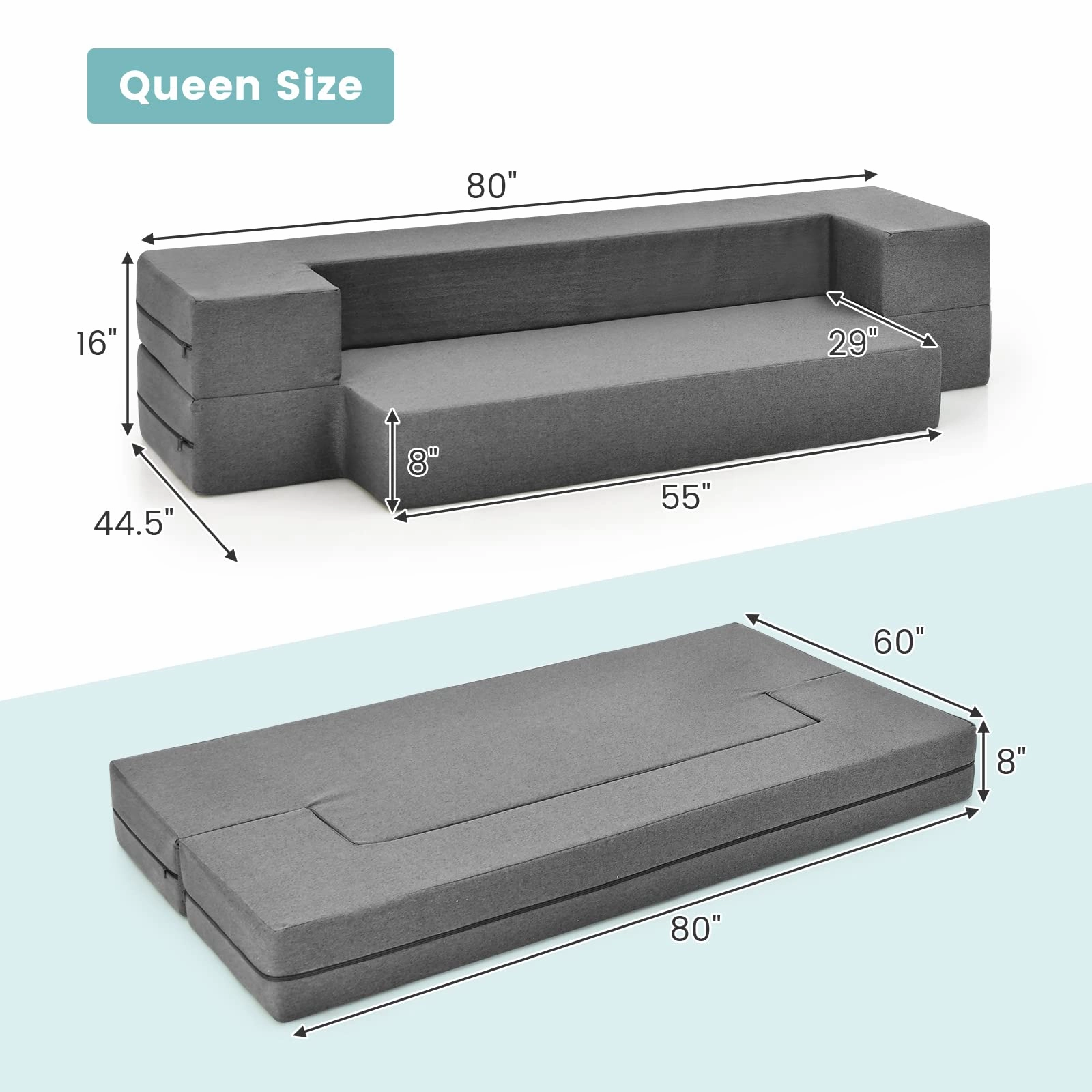 Giantex 8 Inch Folding Sofa Bed Couch, Memory Foam Futon Mattress Linen Fabric Sofa