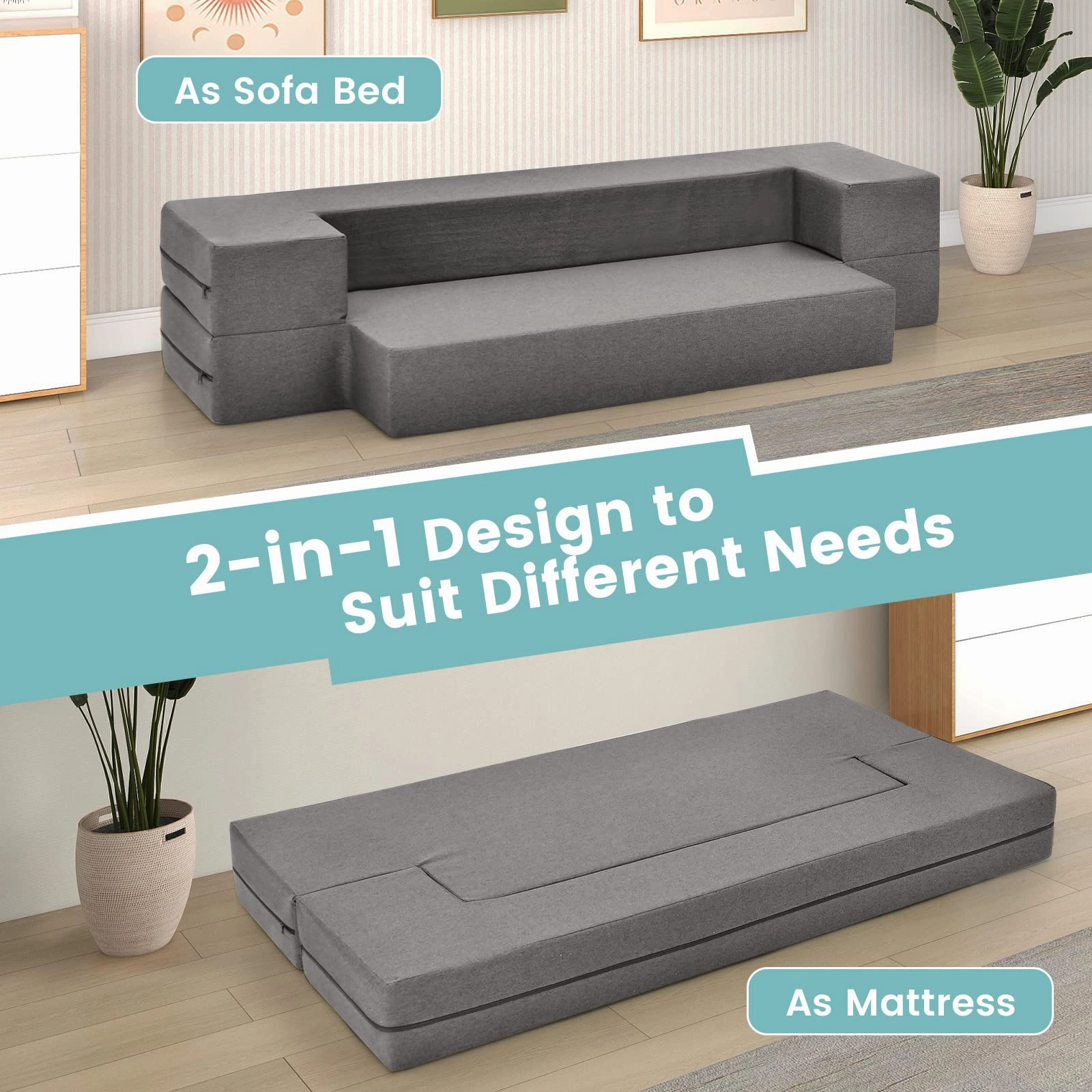 Giantex 8 Inch Folding Sofa Bed Couch, Memory Foam Futon Mattress Linen Fabric Sofa
