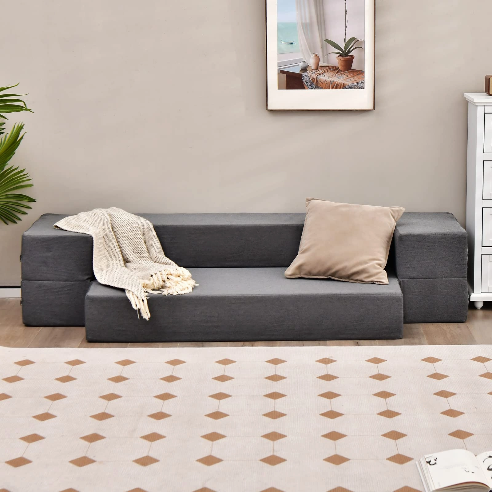 Giantex 8 Inch Folding Sofa Bed Couch, Memory Foam Futon Mattress Linen Fabric Sofa