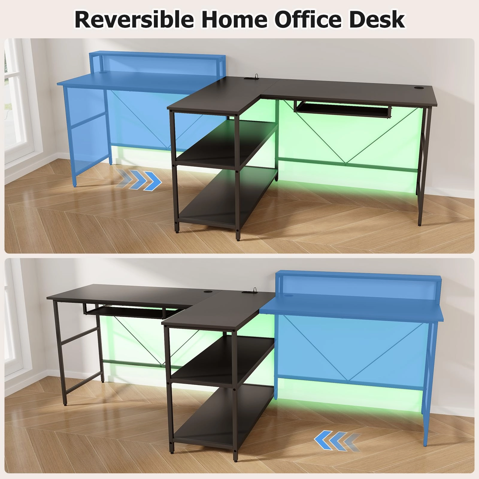 Giantex 94.5 2 Person Desk with LED Lights, Long PC Study Desk with Storage Shelves, Power Outlets