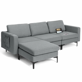 Giantex 94.5" L Convertible Sofa Couch, 3 Seat Sectional Sleeper with USB Ports & Socket sectional sofa, corner couch