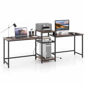 Giantex 97" 2 Person Desk with Power Outlets, Extra Long Double Computer Desk w/Printer Stand outdoor dining set, patio table