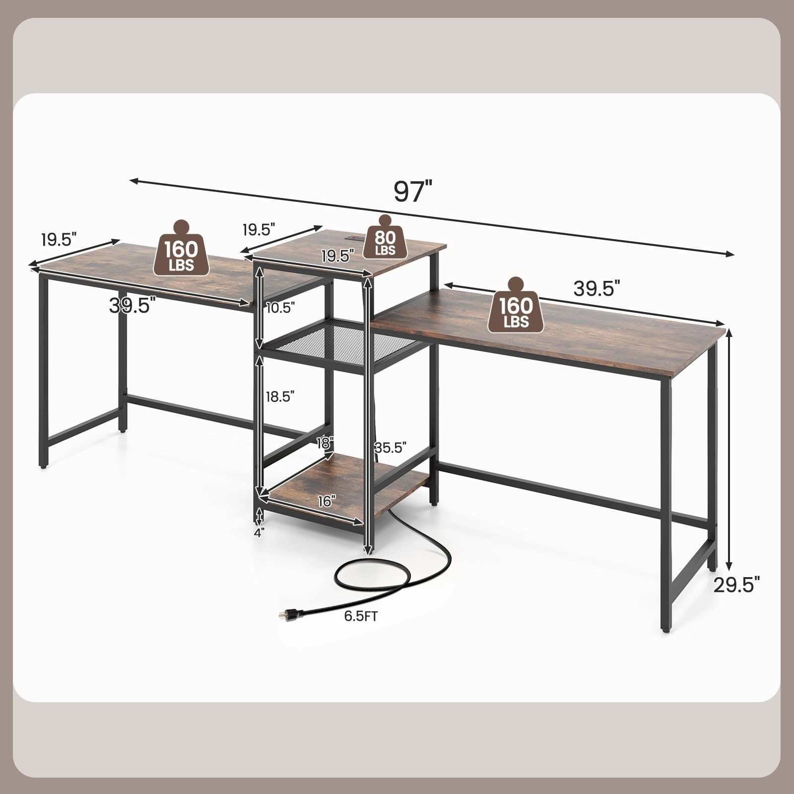 Giantex 97" 2 Person Desk with Power Outlets, Extra Long Double Computer Desk w/Printer Stand