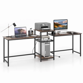 Giantex 97" 2 Person Desk with Power Outlets, Extra Long Double Computer Desk w/Printer Stand patio decor, garden accessories