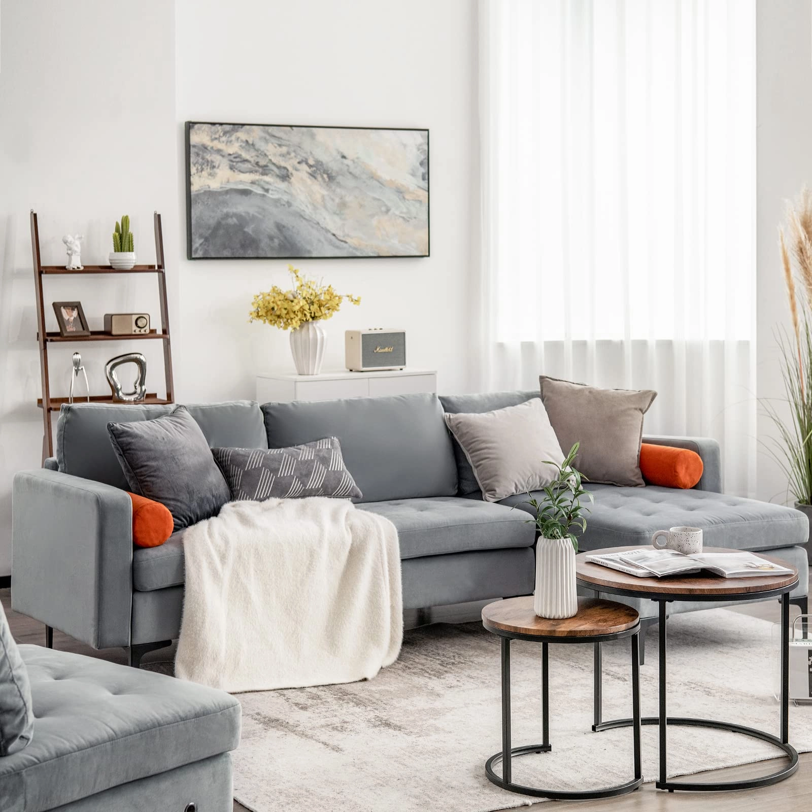 Giantex 97" Large Couch, 3 Seat Sectional Sofa Set, L-Shaped Modular Sleeper with Chaise Lounge & USB Port & Socket