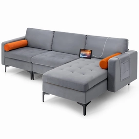 Giantex 97" Large Couch, 3 Seat Sectional Sofa Set, L-Shaped Modular Sleeper with Chaise Lounge & USB Port & Socket sectional sofa, corner couch