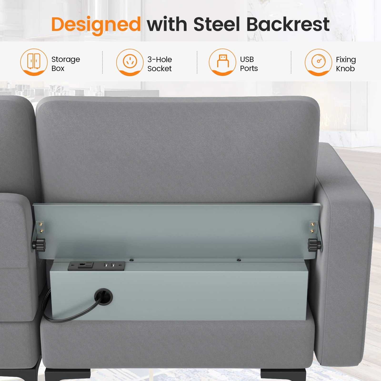 Giantex 97" Sectional Sofa Couch, 3-Seater Modular Sleeper with USB Ports