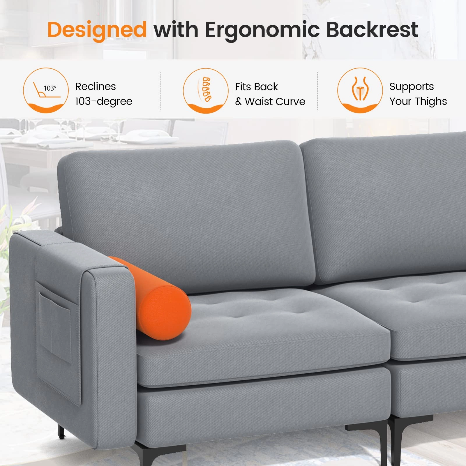 Giantex 97" Sectional Sofa Couch, 3-Seater Modular Sleeper with USB Ports