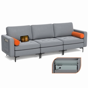 Giantex 97" Sectional Sofa Couch, 3-Seater Modular Sleeper with USB Ports storage ottoman, pouf