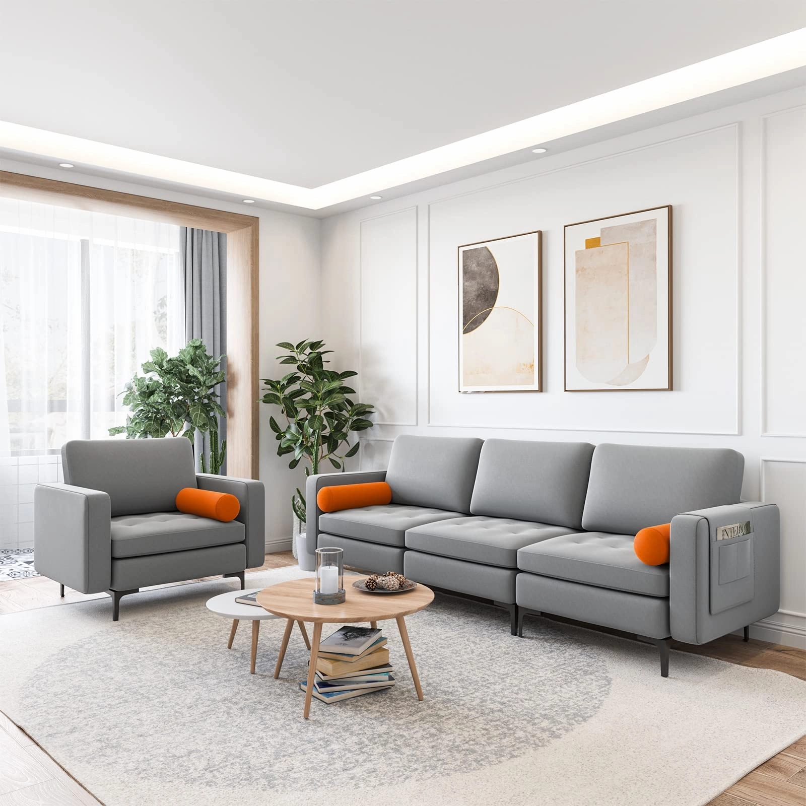 Giantex 97" Sectional Sofa Couch, 3-Seater Modular Sleeper with USB Ports