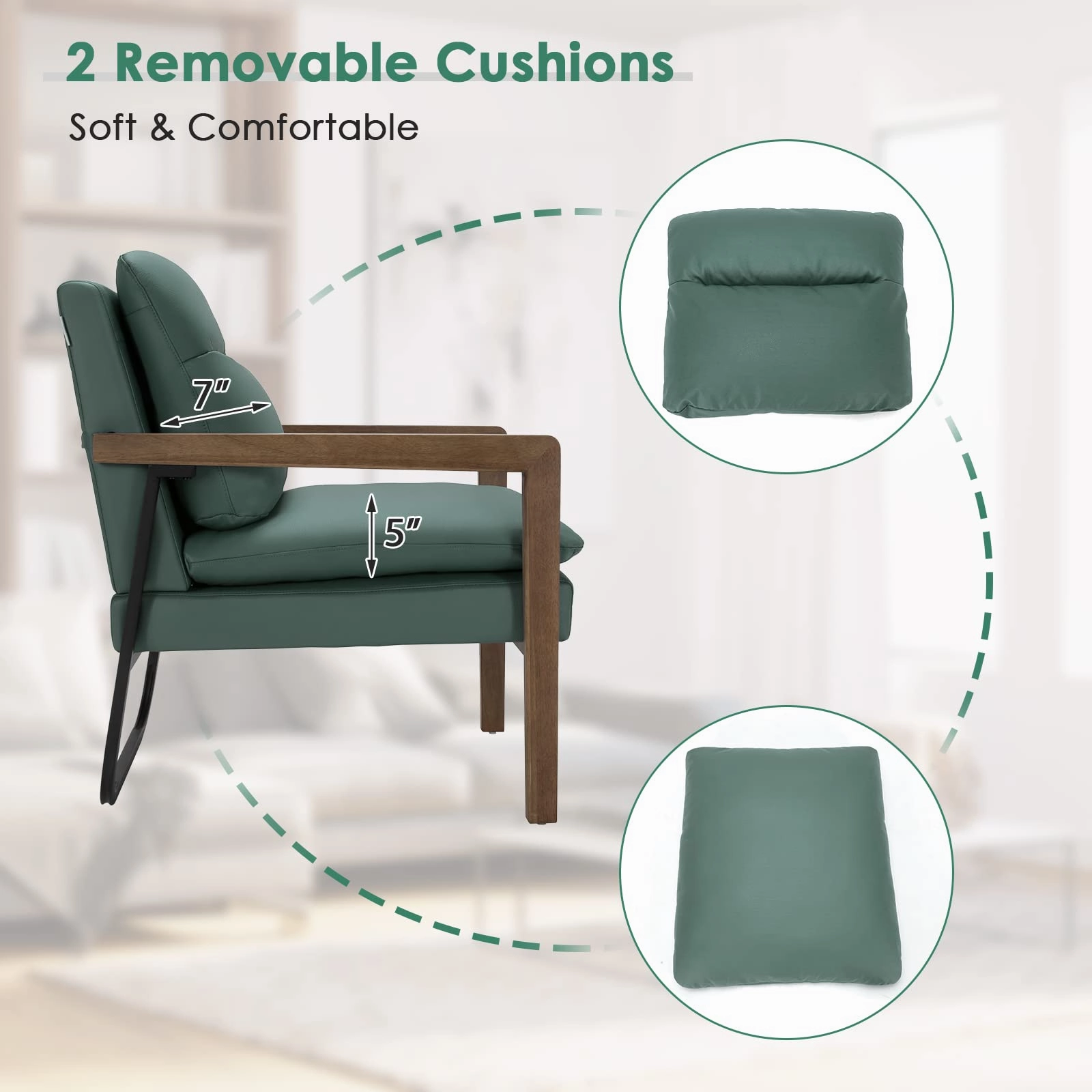 Giantex Accent Chair, Comfy Soft Leathaire Bedroom Chair with Solid Rubber Wood Legs