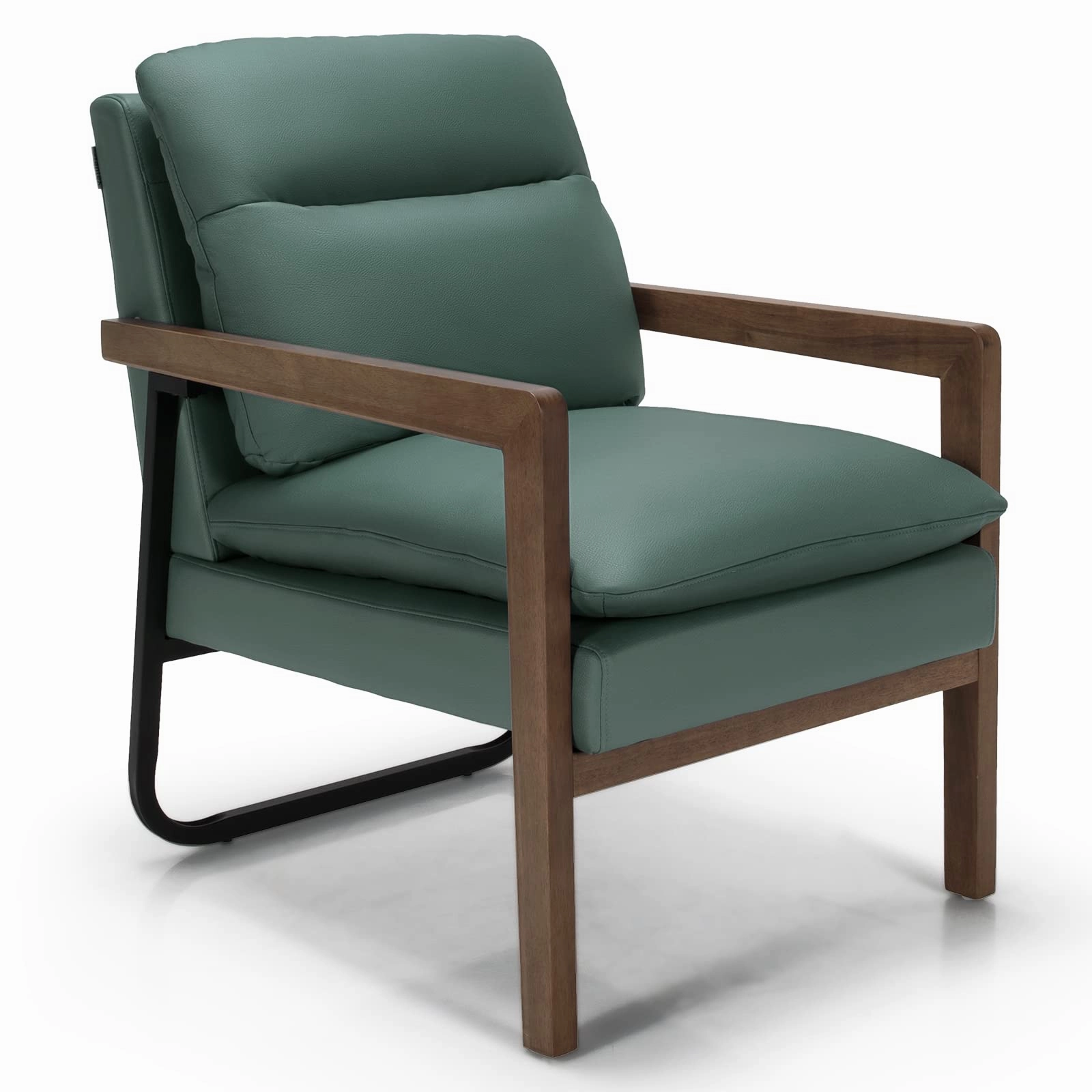 Giantex Accent Chair, Comfy Soft Leathaire Bedroom Chair with Solid Rubber Wood Legs recliner chair, sleeper chair