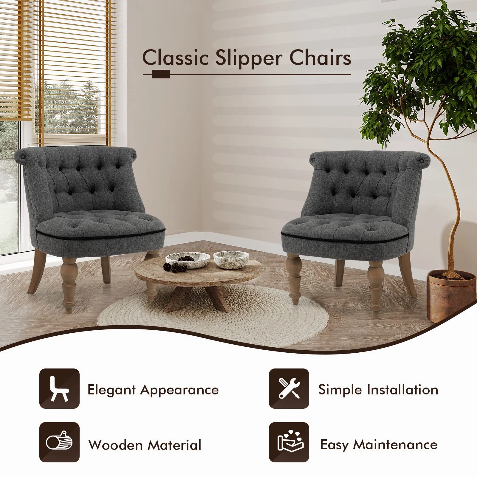 Giantex Accent Chair Set of 2, Single Sofa Chair with Tufted Backrests, Beech Wood Legs, Gray