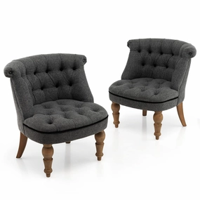 Giantex Accent Chair Set of 2, Single Sofa Chair with Tufted Backrests, Beech Wood Legs, Gray armless chair, modern chair