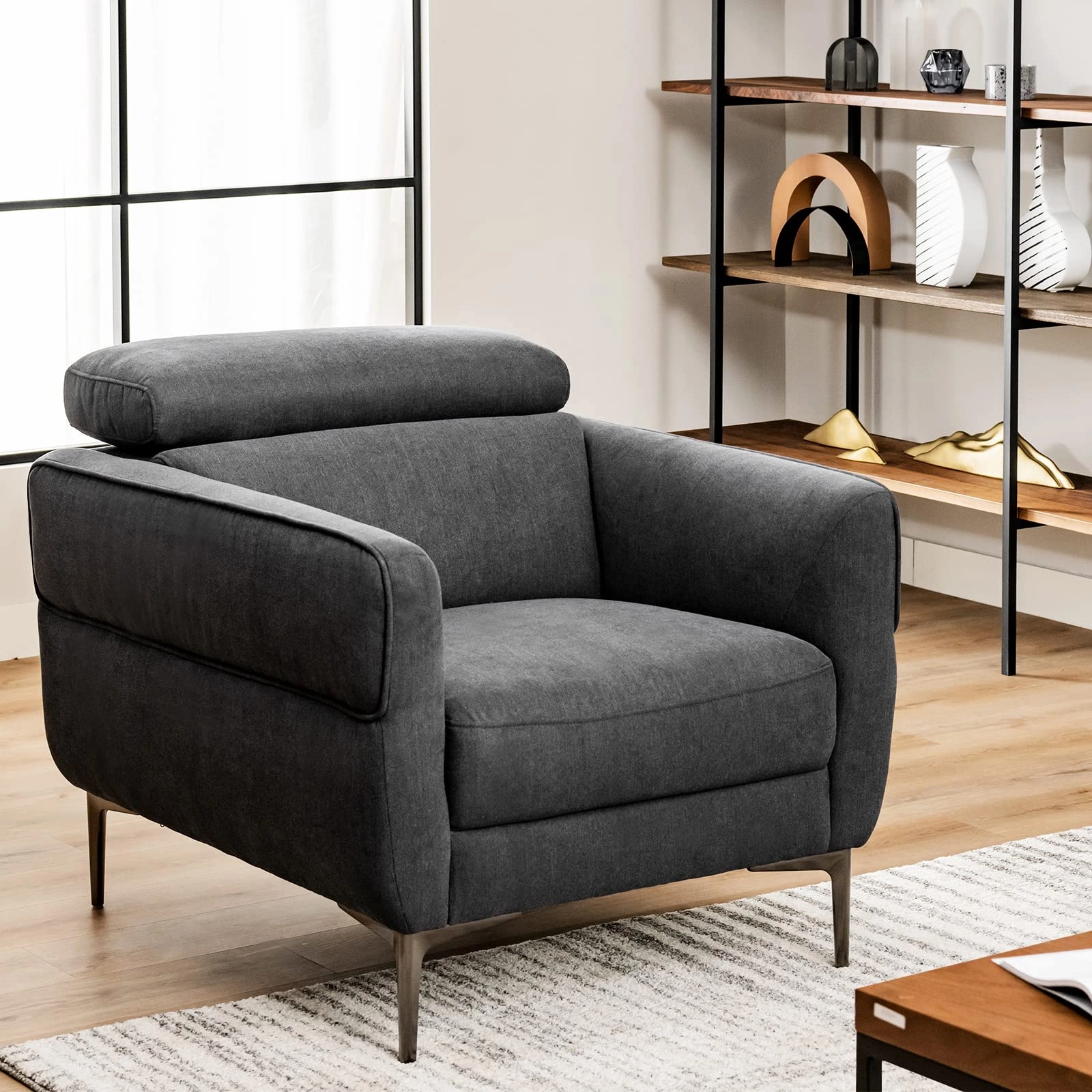 Giantex Accent Chair, Upholstered Single Sofa Chair with Adjustable Headrest