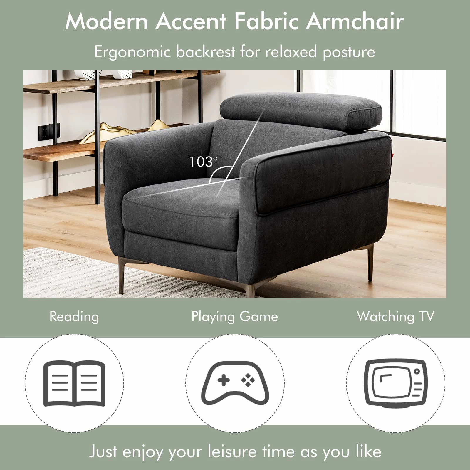 Giantex Accent Chair, Upholstered Single Sofa Chair with Adjustable Headrest
