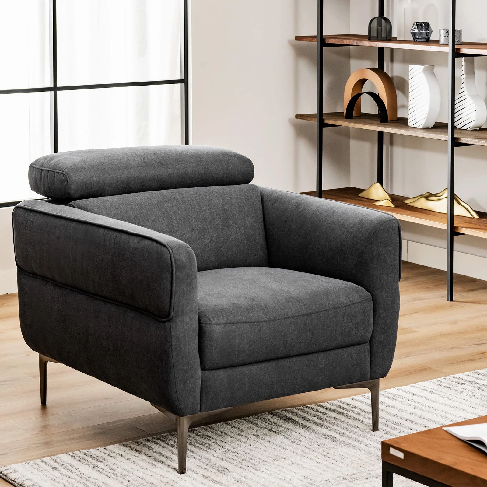 Giantex Accent Chair, Upholstered Single Sofa Chair with Adjustable Headrest
