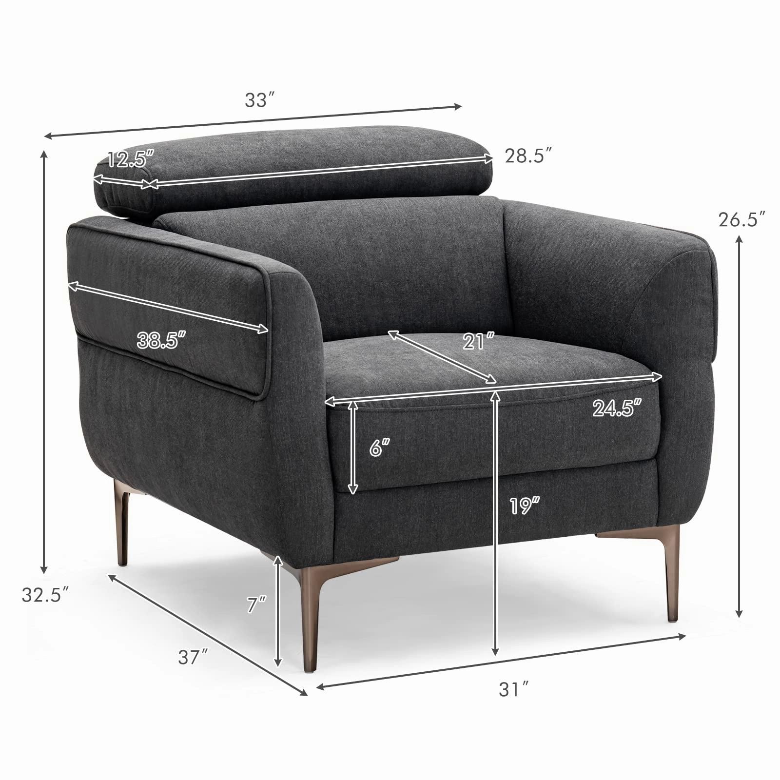Giantex Accent Chair, Upholstered Single Sofa Chair with Adjustable Headrest