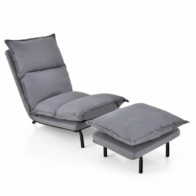 Giantex Accent Chair with Ottoman Gray, Upholstered Lazy Sofa Chair with Ottoman sectional sofa, corner couch