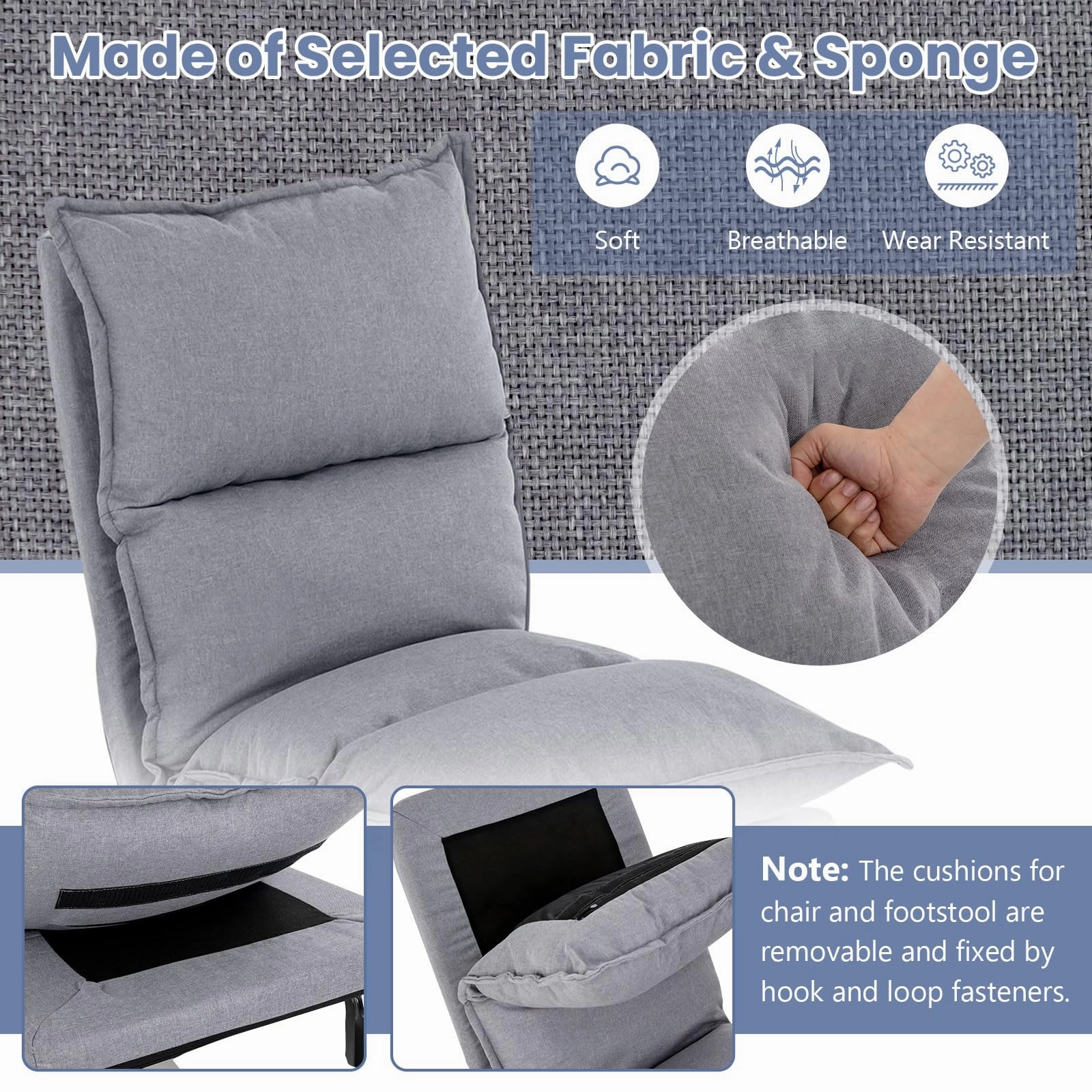 Giantex Accent Chair with Ottoman Gray, Upholstered Lazy Sofa Chair with Ottoman