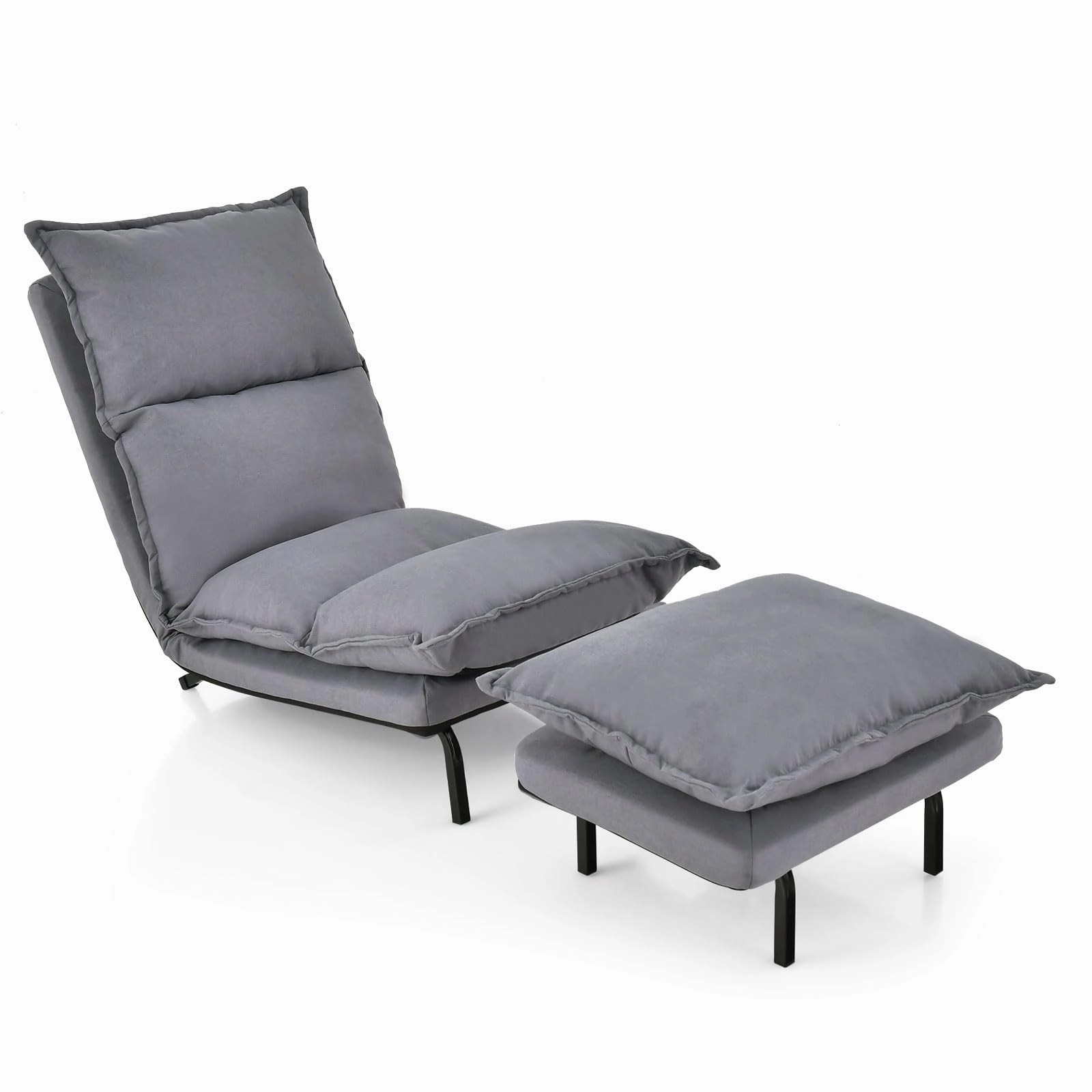 Giantex Accent Chair with Ottoman Gray, Upholstered Lazy Sofa Chair with Ottoman sectional sofa, corner couch