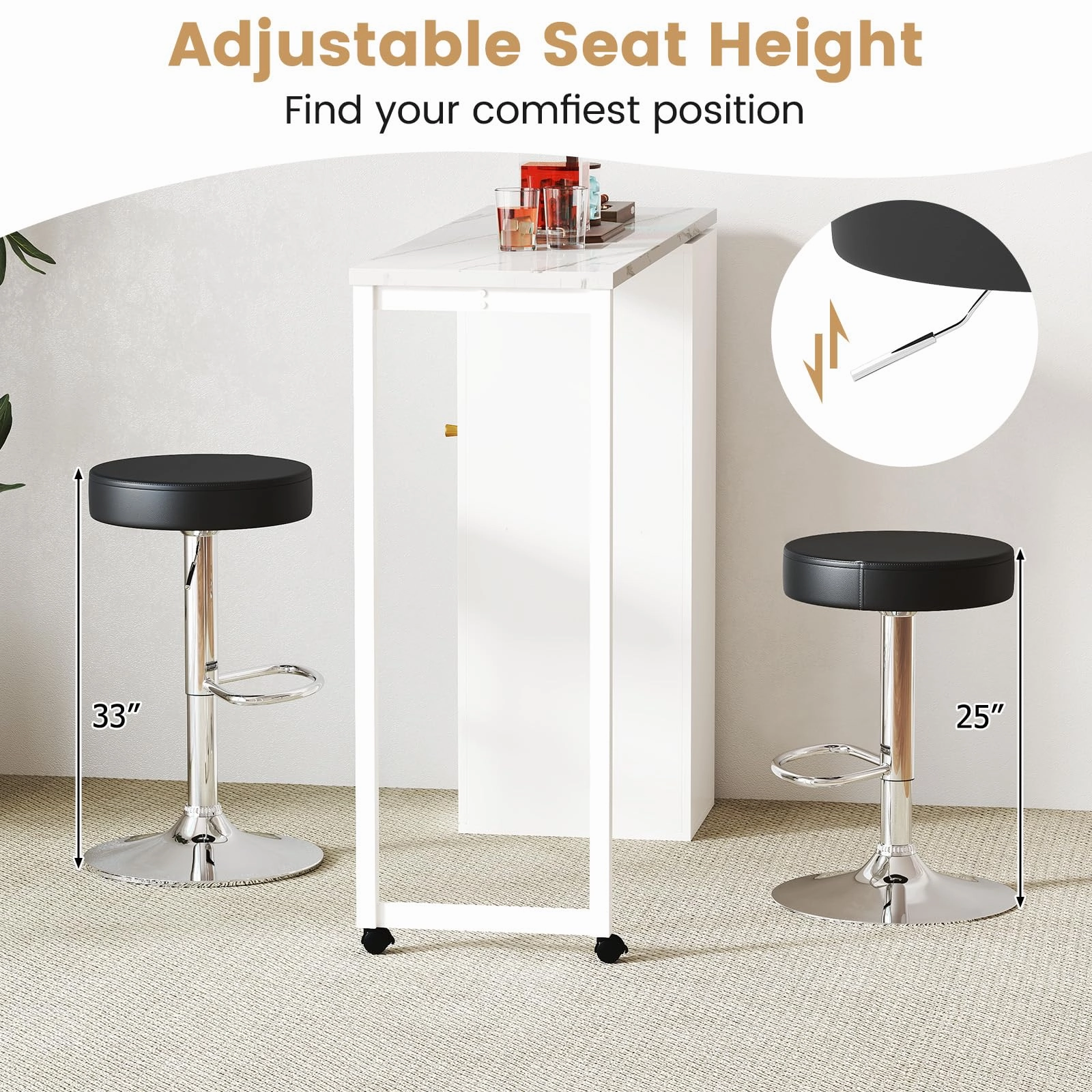 Giantex Adjustable Height PU Leather Bar Chair with Swivel Padded Seat