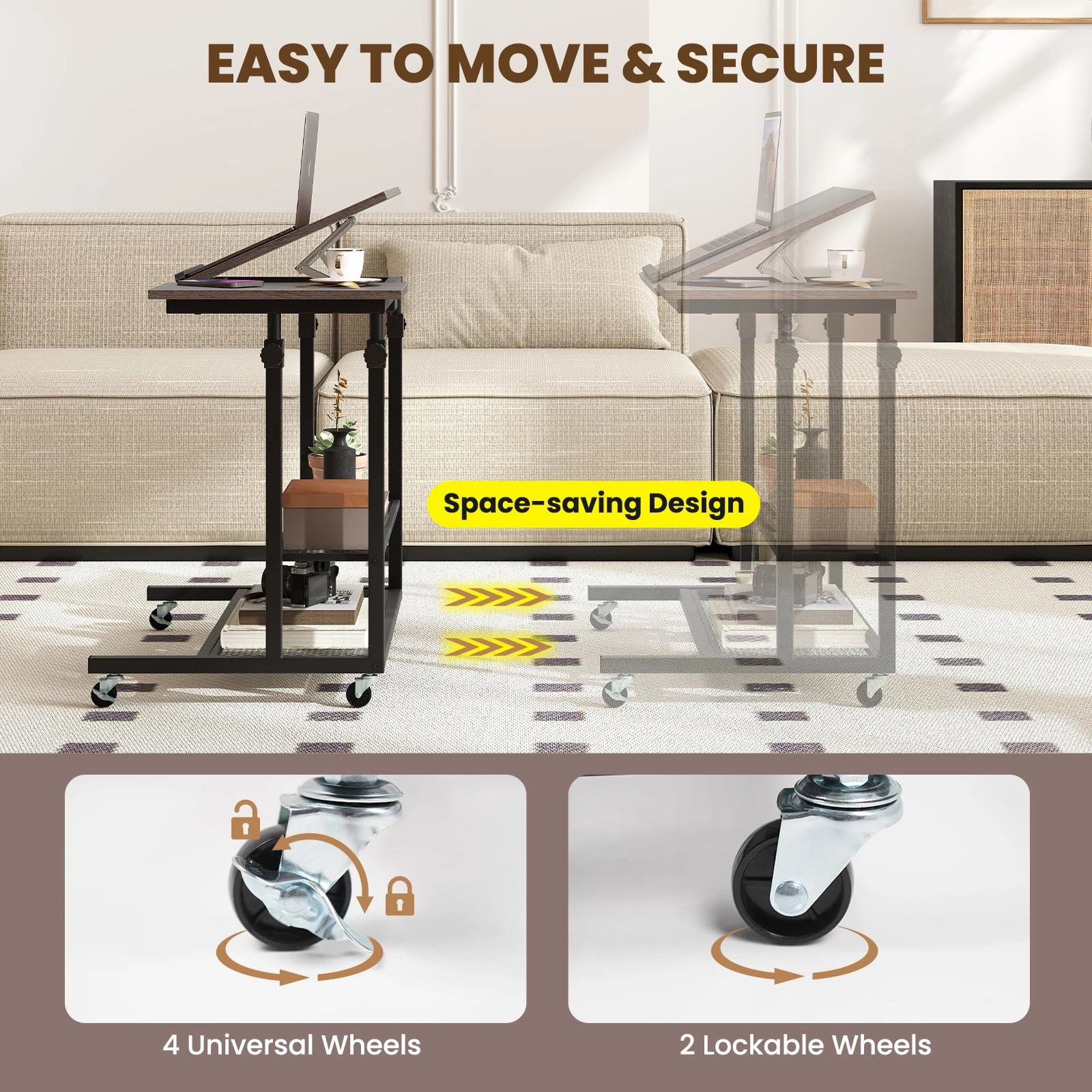 Giantex Adjustable Rolling Computer Desk with Tilting Desktop and Storage Shelves
