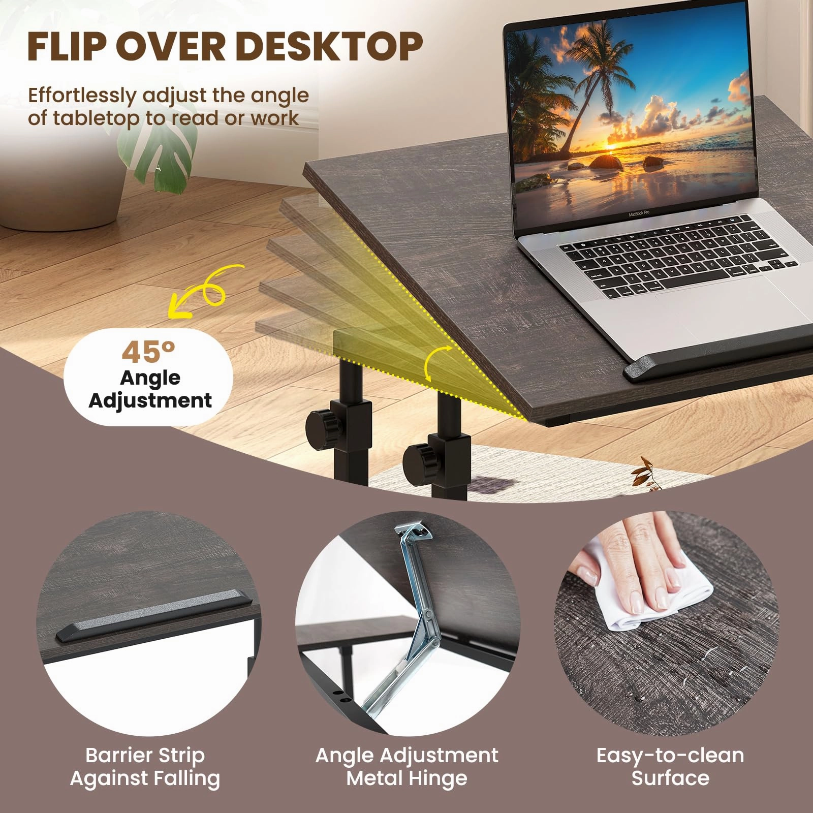 Giantex Adjustable Rolling Computer Desk with Tilting Desktop and Storage Shelves