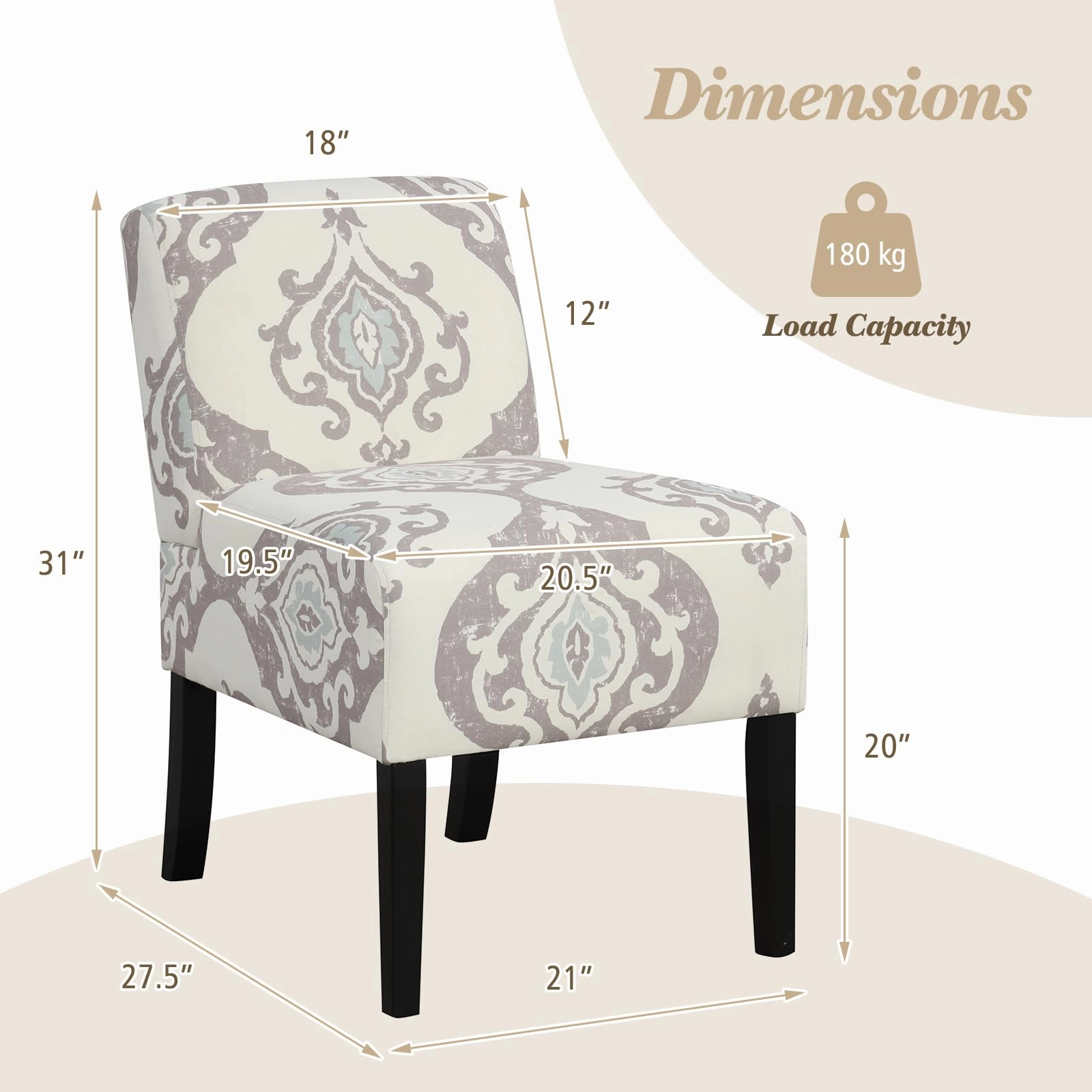 Giantex Armless Accent Chair Set of 1/2/4, Upholstered Living Room Chair with Rubber Wood Legs