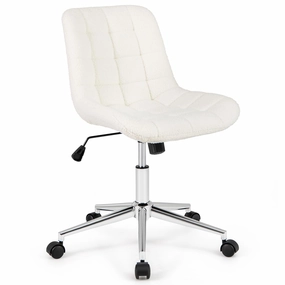 Giantex Armless Office Chair, Modern Faux Fur White Vanity Chair with Wheels & Adjustable Height office supplies, stationery