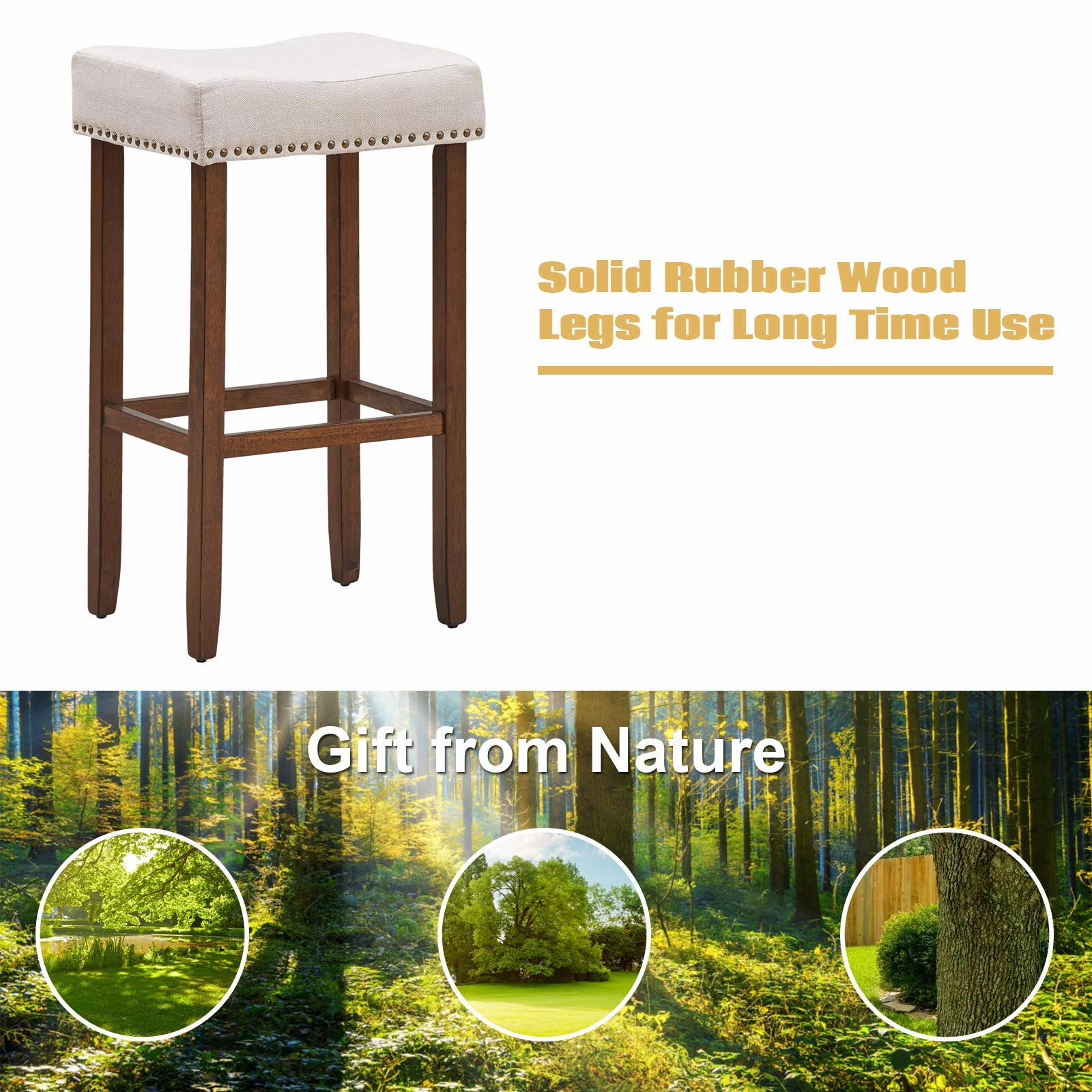 Giantex Backless Counter Height Stools with Brass Nail Head Studs