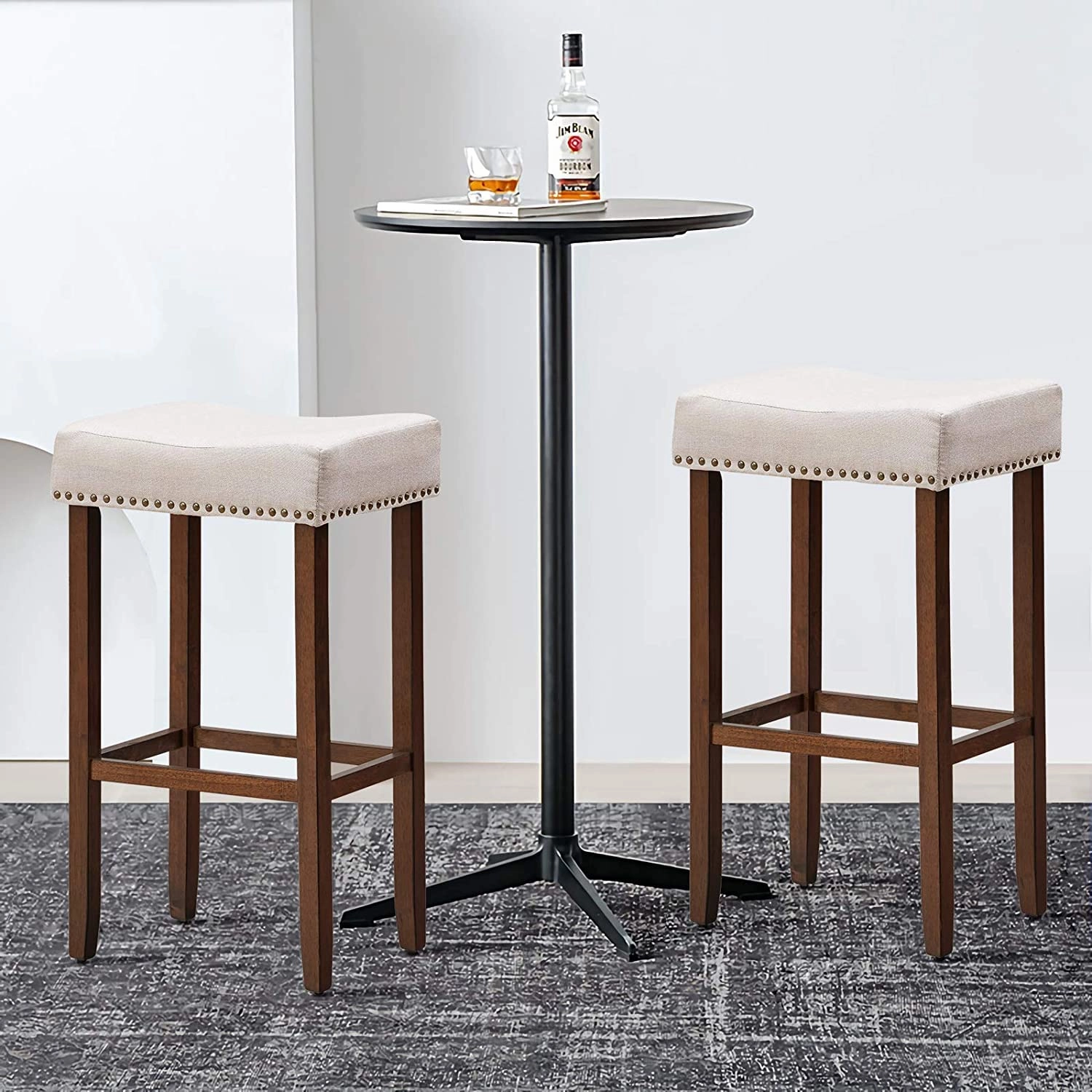 Giantex Backless Counter Height Stools with Brass Nail Head Studs
