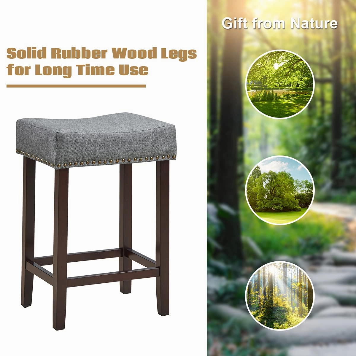 Giantex Backless Counter Height Stools with Brass Nail Head Studs