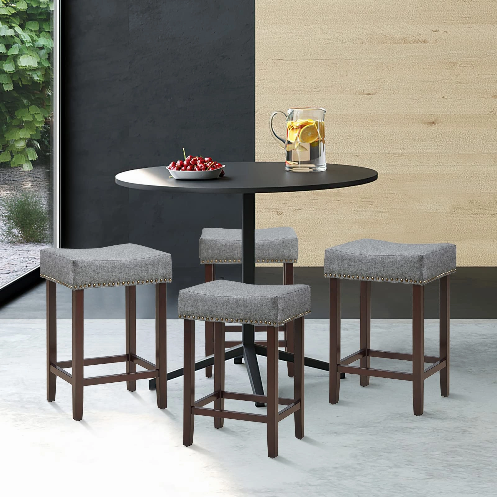 Giantex Backless Counter Height Stools with Brass Nail Head Studs