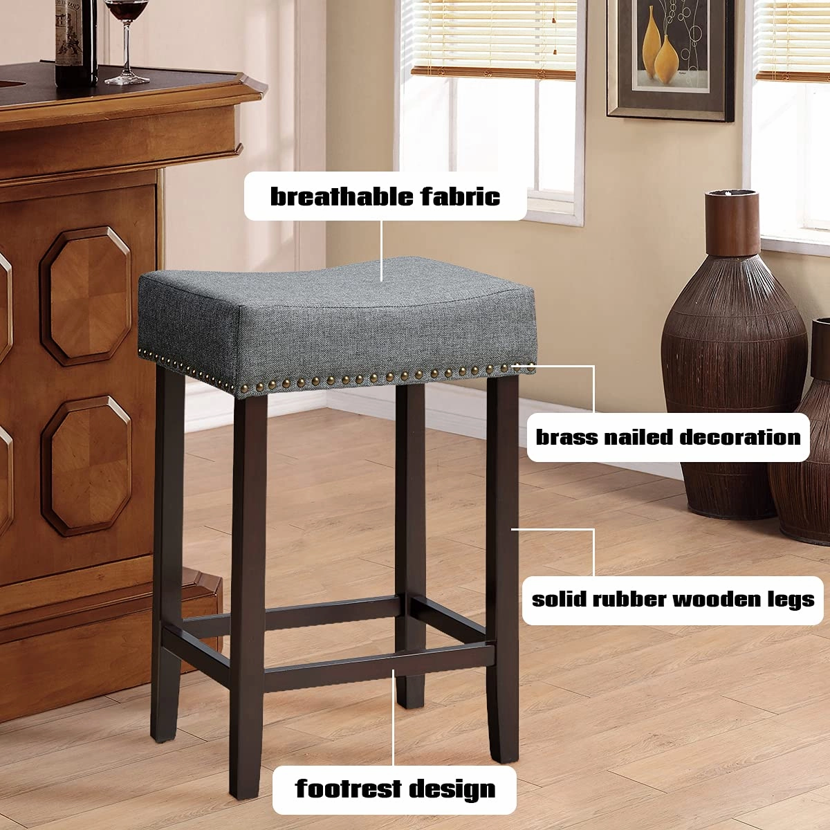 Giantex Backless Counter Height Stools with Brass Nail Head Studs