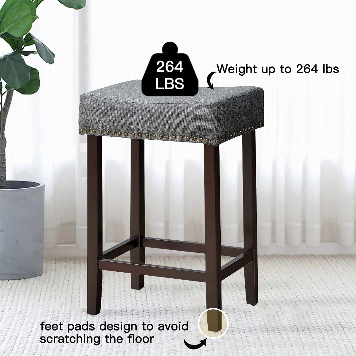 Giantex Backless Counter Height Stools with Brass Nail Head Studs
