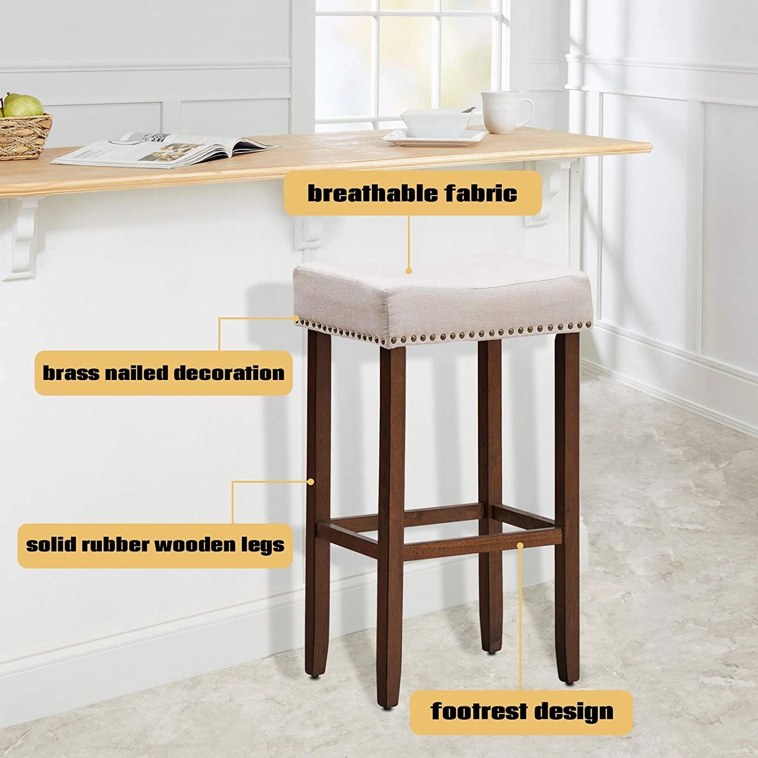 Giantex Backless Counter Height Stools with Brass Nail Head Studs