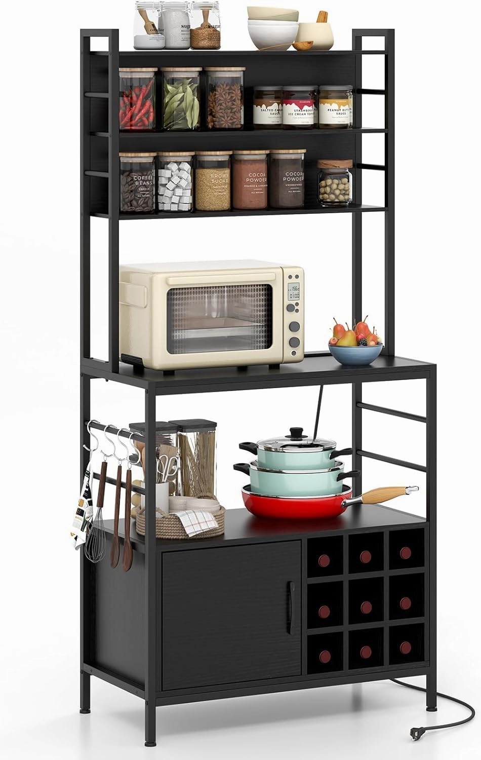 Giantex Bakers Rack with Power Outlet, 67 Microwave Stand with Storage Cabinet, Spice Rack