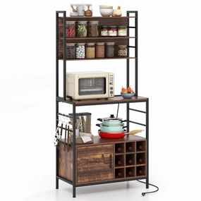 Giantex Bakers Rack with Power Outlet, 67 Microwave Stand with Storage Cabinet, Spice Rack kitchen towel, placemats