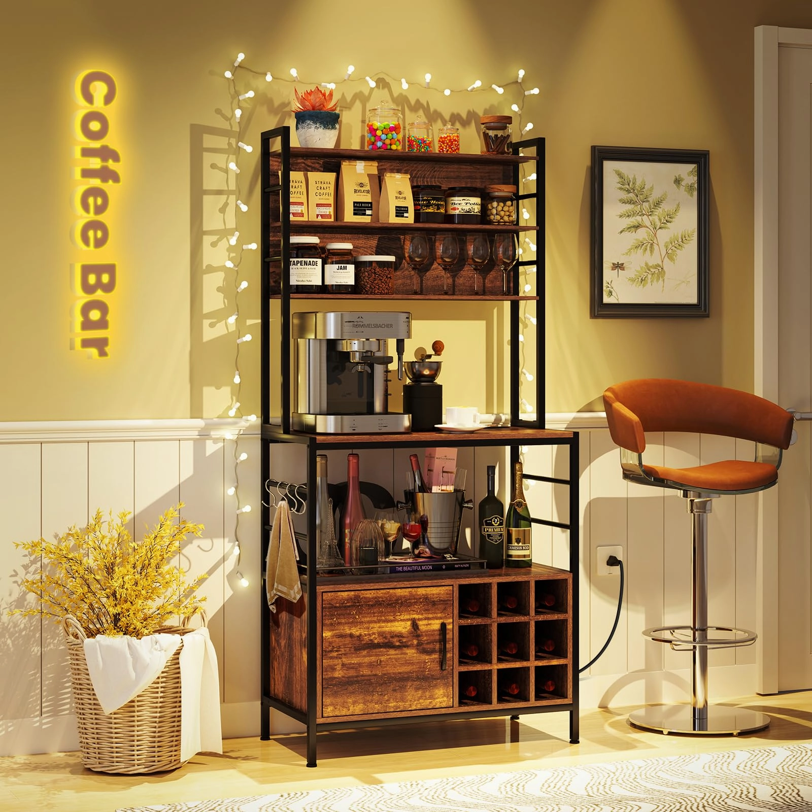 Giantex Bakers Rack with Power Outlet, 67 Microwave Stand with Storage Cabinet, Spice Rack