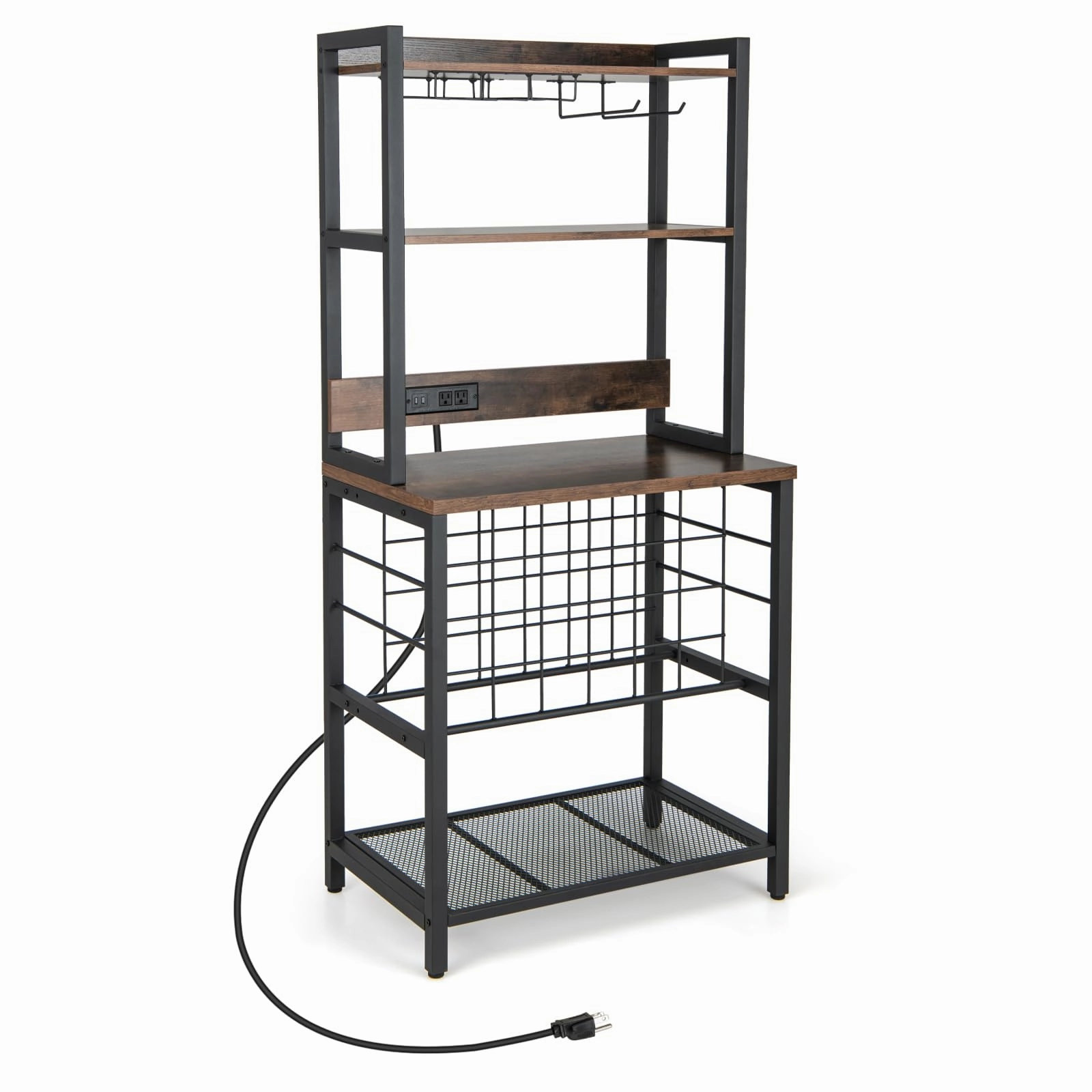 Giantex Bakers Rack with Storage Hutch, Power Outlet & USB Port, Coffee Bar 24-Bottle Wine Rack & Glass Holder